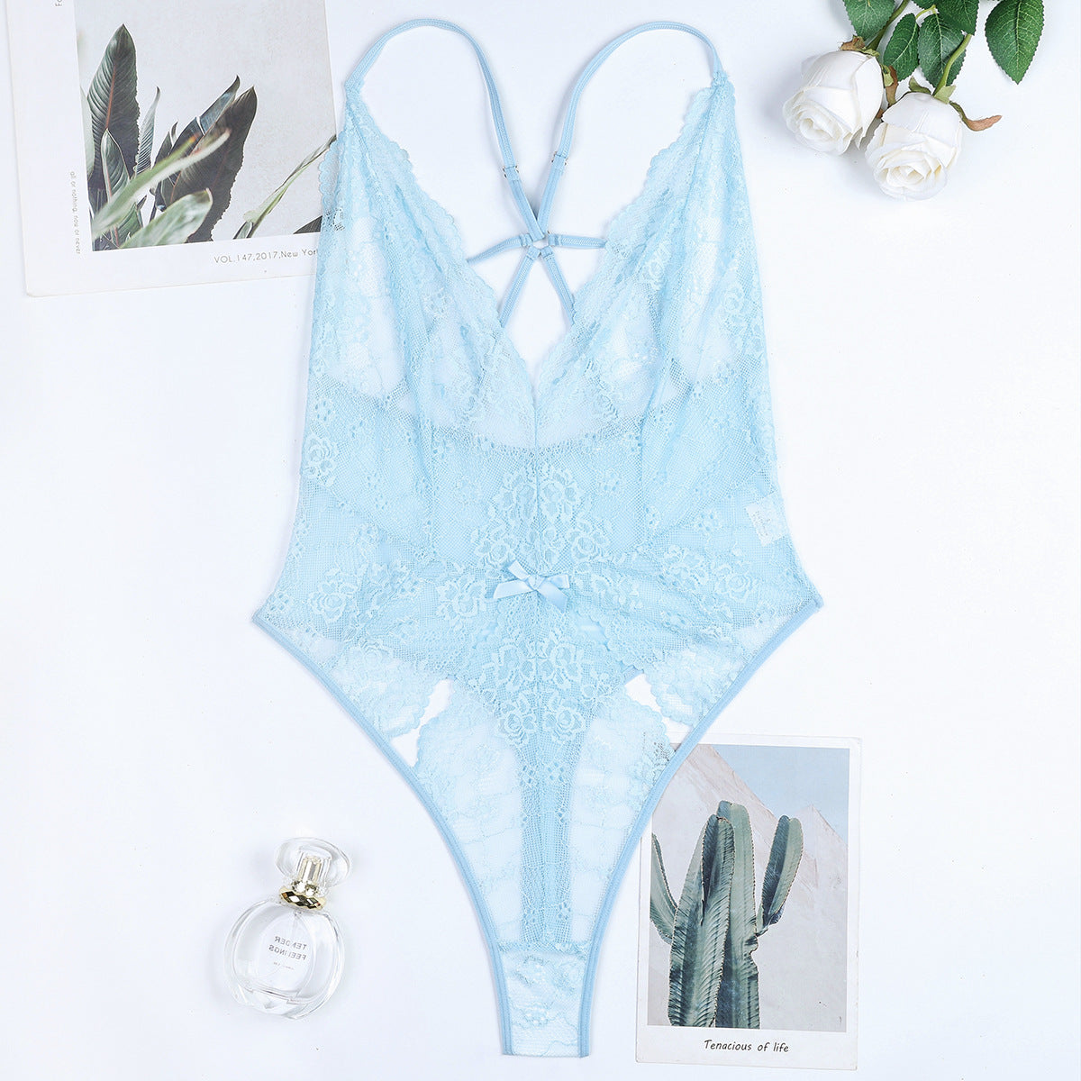 sexy lace lingerie Light Blue French Thin Lace Underwear Sexy V neck 