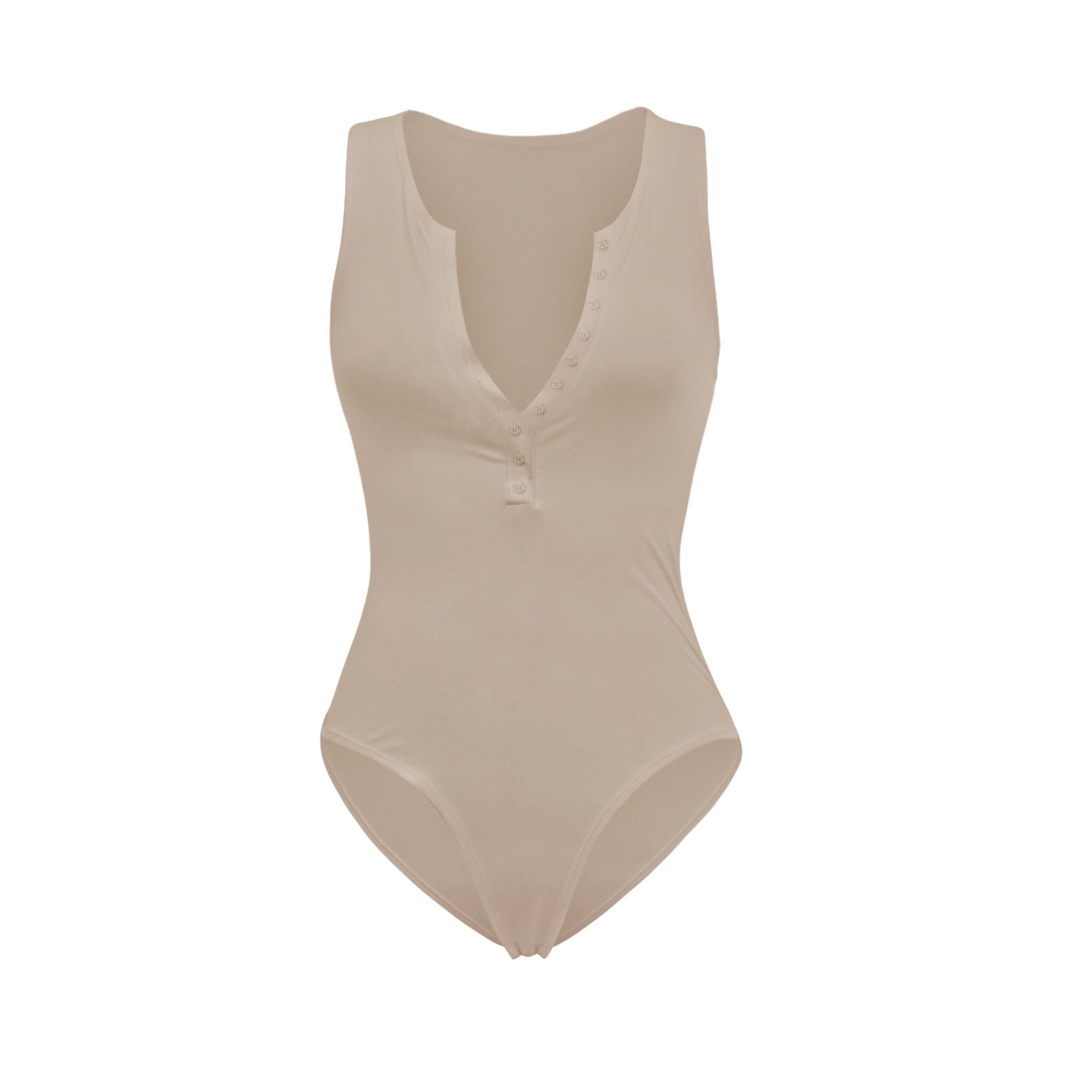 Bodysuit Tights Summer Street Women Thread Vest Solid Color Buttons 