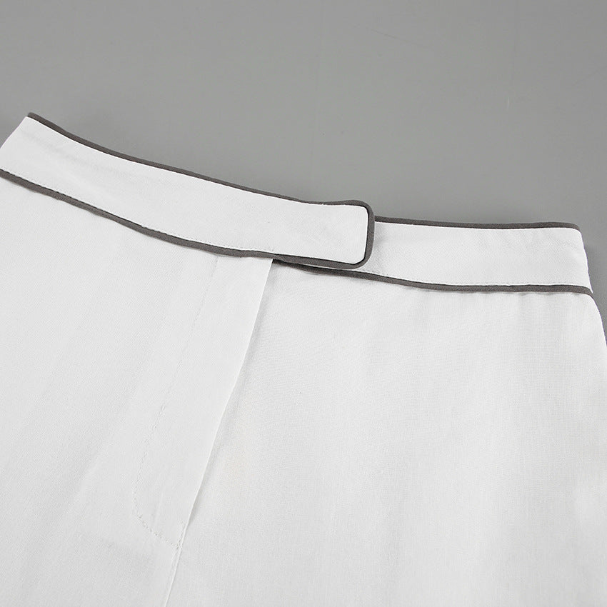 Casual Cotton Linen Long Sleeve Set Women Summer Design Black White Contrast Color Shirt Shorts