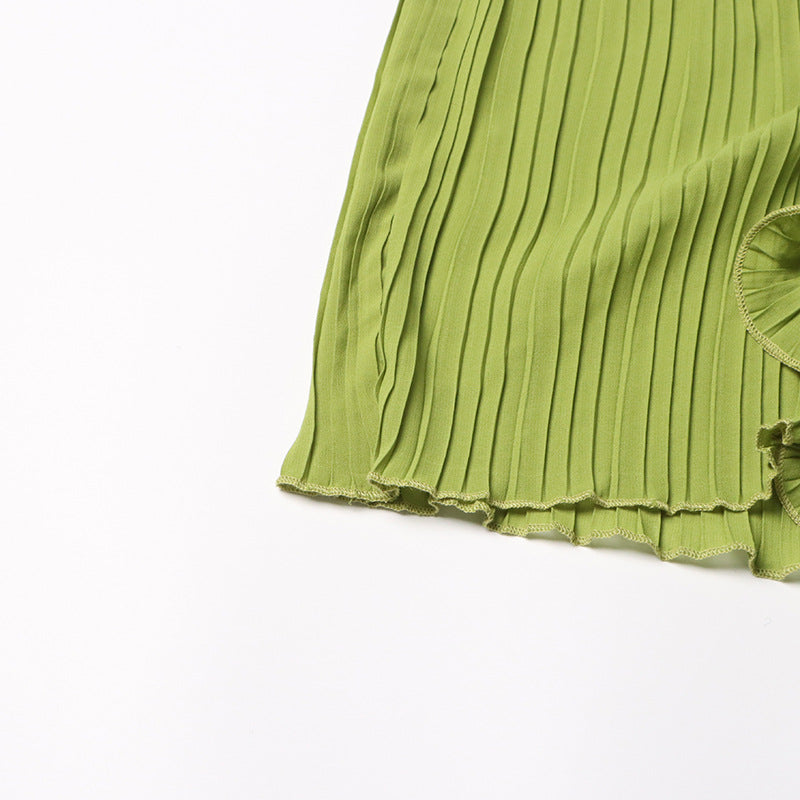Women Dress French Cocktail Dress Summer V Neck Pleated Ruffled A Line