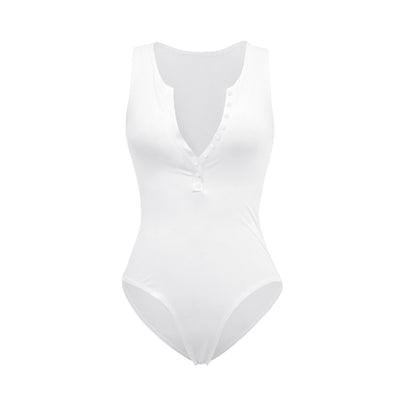 Bodysuit Tights Summer Street Women Thread Vest Solid Color Buttons 