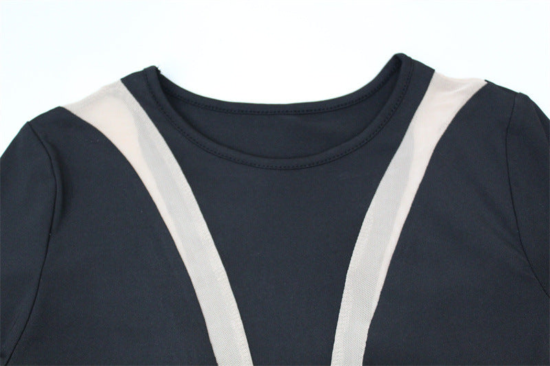 Woman round neck long sleeve color matching trendy autumn jumpsuit top