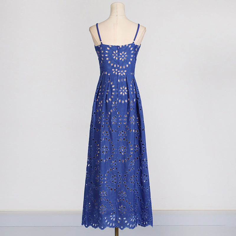 Straps Maxi Dress Slim Fit Slimming Embroidered Crocheted woman Dress.