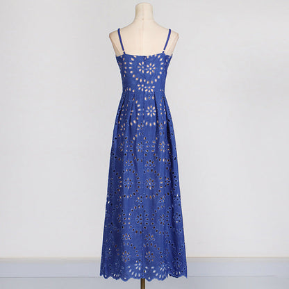 Straps Maxi Dress Slim Fit Slimming Embroidered Crocheted woman Dress.